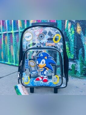 SONIC WORLD CHAMPS Los Angeles Baseball Clear Rolling Backpack 17” - Black
